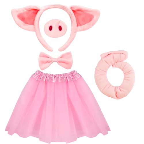 XIABYAYU Schwein Kostüm Set, Schwein Ohren Stirnband, Schwein Kostüm Kinder, Schweinenase Kostüm, Rosa Verkleidung Kinder Tiere mit Schwanz, Fliege, für Karneval, Halloween, Cosplay Party von XIABYAYU