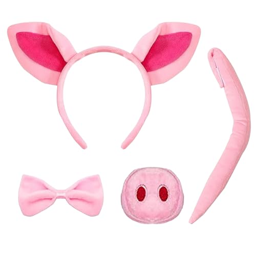 XIABYAYU Schwein Kostüm Set, Schwein Ohren Stirnband, Schweinenase Kostüm, Schwein Kostüm Kinder, Rosa Verkleidung Kinder Tiere mit Schwanz, Fliege, für Karneval, Halloween, Cosplay Party von XIABYAYU