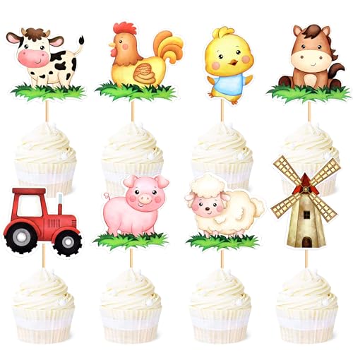 Kuchendekoration mit Bauernhoftieren, 32 PCS Bauernhof Tier Cake Topper, Bauernhof Kuchen Deko und Topper für Bauernhof Thema Party, Kuchen Dekoration Kindergeburtstag von XIAGAW