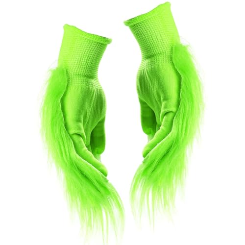 XIAGAW Grinch Handschuhe, Grinch Gloves, Grüne Grinch Handschuhe, Grüne Pelzige Handhandschuhe, Grinch Kostüm Erwachsene, Grinch Costume für Weihnachten, Halloween, Cosplay von XIAGAW