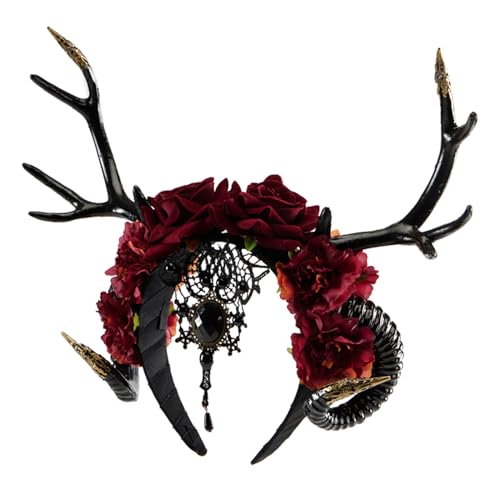 XIAHIOPT Dark Series Böses Horn Stirnband für Halloween Blume Hairhoop Party Stirnband Bühne Tiaras Haarband Cosplay Kopfbedeckung von XIAHIOPT