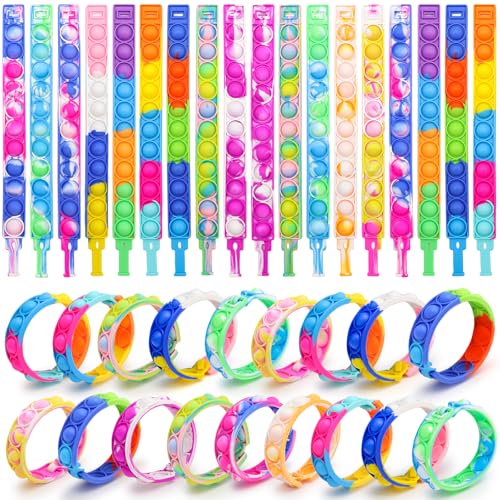 36 Stück Pop It Armband Kinder, Mitgebsel Kindergeburtstag, Gastgeschenk Kindergeburtstag, Silikon Pop Bubble Fidget Armband Spielzeug zum Dekomprimieren für Kinder von XIANGLONGY