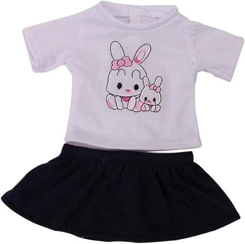 XIANMY Puppenkleidung, Oberteil, T-Shirt, Minirock, Kleid, lässiges Outfit-Set für 46 cm Mädchen, Puppenkleidung, Kostüm-Zubehör, Kaninchenmuster von XIANMY