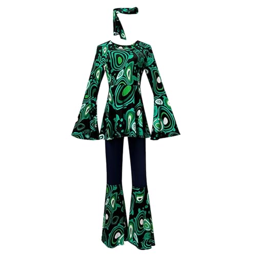 Hippie Kostüm Damen, 60er 70er Jahre Outfit Damen, Kostüm Damen, Flower Power Kleidung Damen, Oberteil mit Ausgestellten Ärmeln, Schlaghose Hippie Damen, Haarband Hippie, Karneval Kostüm Damen (XL) von XIANUOJI