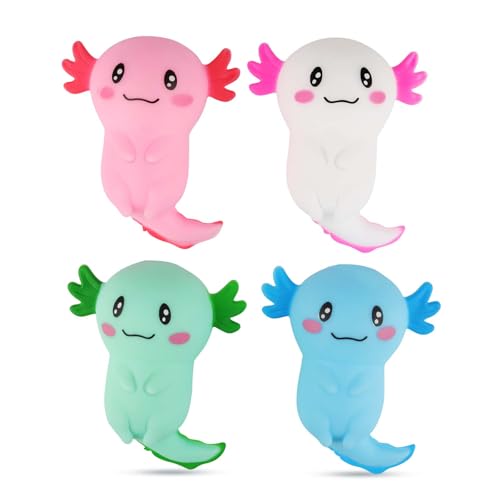 4 Stück Axolotl Spielzeug, Anti Stress Spielzeug für Kinder und Erwachsene, Squishy Salamander Spielzeug, Niedliche Cartoon Axolotl Stress Spielzeuge, Salamander Fidget Toys, Spielzeuggeschenke von XIAOCHUAN