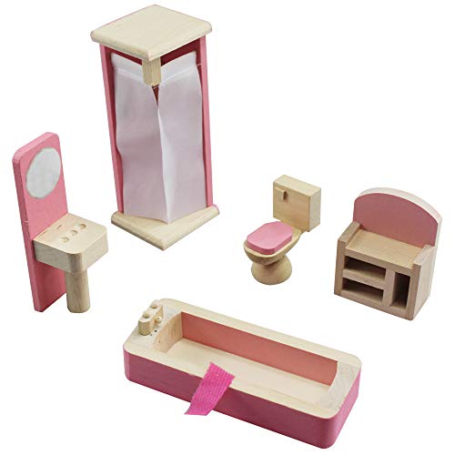 Entzückende hölzerne Puppenhausmöbel Kinderzimmer-Set Puppenhausmöbel Set Miniatur Möbel Zubehör Puppenhausmöbel Holz (Küche) (Badezimmer) von XIAONAN