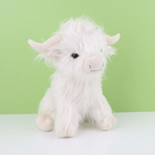 XIAOSHILIU Simulation Highland Kuh Tier Plüsch Puppe Soft Stuffed Cream Highland Cattle Plüschtier Plüschtier Geschenk für Kinder 29cm A von XIAOSHILIU