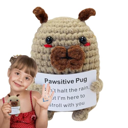 XIAOXIAOYU Häkelhund mit positiver emotionaler Unterstützung,Häkelhund mit emotionaler Unterstützung,Gestricktes Welpenspielzeug - Gehäkelte positive Welpen-Emotional-Support-Strickpuppe mit positiver von XIAOXIAOYU