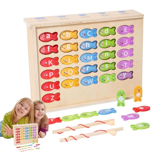 XIAOXIAOYU Holzmagnetfischereispiel, Kinderfischereispiel - Magnetisches Fisch Alphabetspiel - Lern- und Bildungsspielzeug, Formsortierkasten, Farbsortierpuzzle für draußen von XIAOXIAOYU