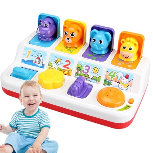 XIAOXIAOYU Kinder-Druckknopfspielzeug,Knopfspielzeug für Kinder | Button Box Schatzkiste,Lernspielzeug für Kleinkinder, Spielzeug für 12 Monate alte Kinder, 4 Cartoon-Tiere für Kinder, Kleinkinder von XIAOXIAOYU