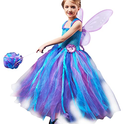 XIAOXIAOYU Mädchen-Fee-Prinzessin-Kleid, Schmetterling Kostüm Mädchen, Mädchen Kostüm Schmetterling Mit Tüllrock, Flügel, Zauberstab, Mädchen-Prinzessin-Geburtstagsfeier-Elf-Fee-Kleider Für Cosplay von XIAOXIAOYU