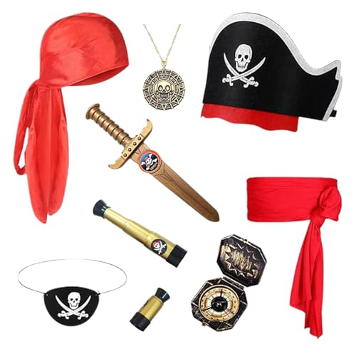 XIAOXIAOYU Piratenkapitän-Kostümset für Kinder, Piratenkapitän-Verkleidungsset,Halloween Kinder Cosplay Zubehör | Halloween-Piraten-Kostümzubehör für Halloween, Thementreffen, Theateraufführung von XIAOXIAOYU