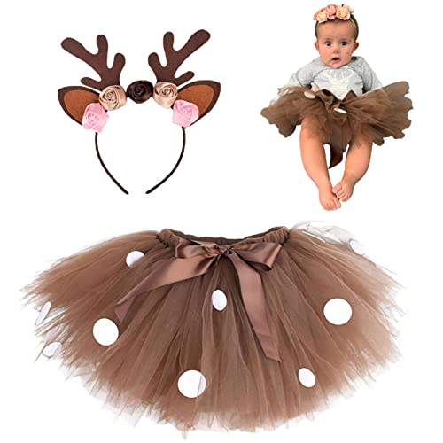 XIAOXIAOYU Rentier Kostüm, Kostüm Reh Kinder, Weihnachtskleider Mit Stirnband, Rentier Tutu Rock Weihnachtskostüm, Tier Stirnband Kostüm Kinder Set Karneval Halloween Cosplay Für Party von XIAOXIAOYU