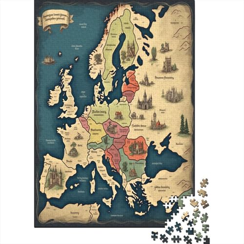 Map of Europe 1000 Pieces Puzzle for Adults 1000 Pieces Puzzle for Adults 1000 Pieces Puzzle Large Puzzles Teenager Educational Game Toy Gift for Wall Decoration 1000pcs (75x50cm) von XIAOZUUWEI