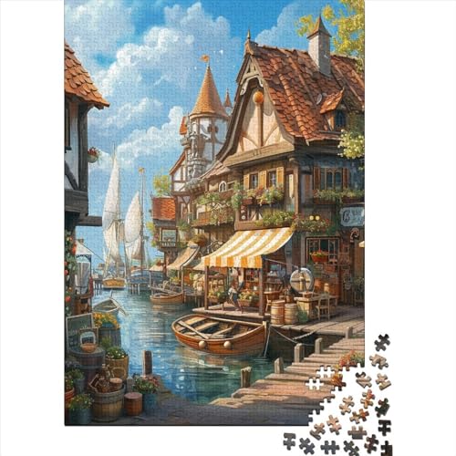 Pier Cottage Puzzle 1000 Pieces Puzzle for Adults from 14 Years, Impossible Puzzle, Puzzle Games for Adults Puzzle with Colourful Tower Clock Motif 1000pcs (75x50cm) von XIAOZUUWEI