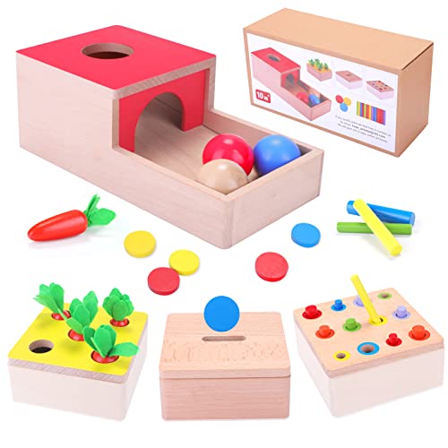 Holzspielzeug ab 1 Jahr | 4 IN 1 Baby Motorik Spielzeug für 6 Monate Jungen und Mädchen | Montessori Objektpermanenz Sortierspiel Holzpuzzle für Kinder als Weihnacht Geburtztag New Jahr Geschenk von XIAPIA