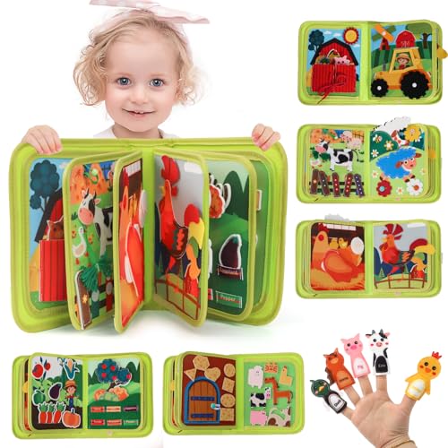 XIAPIA Montessori Busy Board Baby Spielzeug ab 1 2 3 Jahr, Filzbuch Bauernhof Activity Busy Book, Beschäftigung für Kinder im Flugzeug, Geburtstag Weihnachten Neujahre Geschenk Jungen Mädchen von XIAPIA