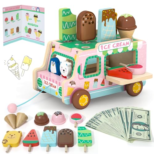 XIAPIA Holz EIS-Spielzeug für Kinder ab 1 2 3 Jahre Mädchen Junge, Kinder Eisdiele Eiswagen, Kinderküche Zubehör Eisladen Eistruhe Eisstand für Rollenspiel, Montessori Geburtstag Geschenk XIAPIA Holz EIS-Spielzeug für Kinder ab 1 2 3 Jahre Mädchen Junge, Kinder Eisdiele Eiswagen, Kinderküche Zubehör Eisladen Eistruhe Eisstand für Rollenspiel, Montessori Geburtstag Geschenk von XIAPIA