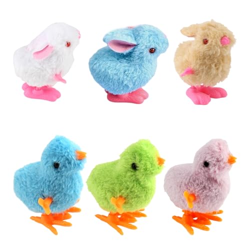 XIAQICA Aufziehspielzeug Hase Küken Ostern 6 Stück Huhn Spielzeug Osterkorb Füllstoffe und Kindergeburtstage für Kleine Junge und Mädchen (Zufällige Farbe) von XIAQICA