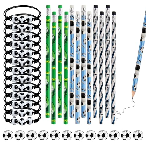 XIAQICA Fußball Mitgebsel Set Kinder 12 Fußball Bleistifte + 12 Radiergummi Fussball +12 Einstellbare Fußball Gewebte Armband für Jungs Kindergeburtstag Gastgeschenke Schule Fußball Themen XIAQICA Fußball Mitgebsel Set Kinder 12 Fußball Bleistifte + 12 Radiergummi Fussball +12 Einstellbare Fußball Gewebte Armband für Jungs Kindergeburtstag Gastgeschenke Schule Fußball Themen von XIAQICA