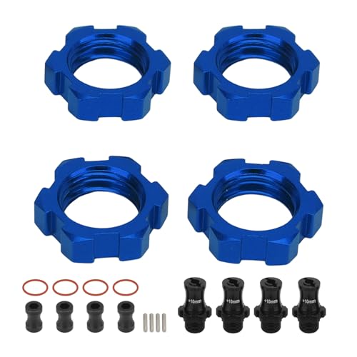 XIASABA 4 Stück 17 mm Rad-Sechskant-Naben-Adapter, Ersatz-Aluminiumlegierungs-Rad-Sechskant-Antriebs-Verlängerungsadapter für Traxxas 1/10 RC-Autos (Blau) von XIASABA