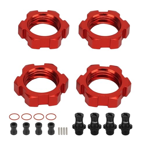 XIASABA 4 Stück 17 mm Rad-Sechskant-Naben-Adapter, Ersatz-Aluminiumlegierungs-Rad-Sechskant-Antriebs-Verlängerungsadapter für Traxxas 1/10 RC-Autos (Rot) von XIASABA