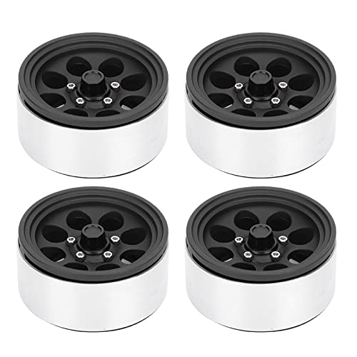 XIASABA Aluminiumlegierung Wheel Wheel Hub 4pcs 1,9 Zoll SCX10 II 4 D90 D110 RC -Auto Silber Schwarz für 1/10 Axialauto (Schwarz) von XIASABA