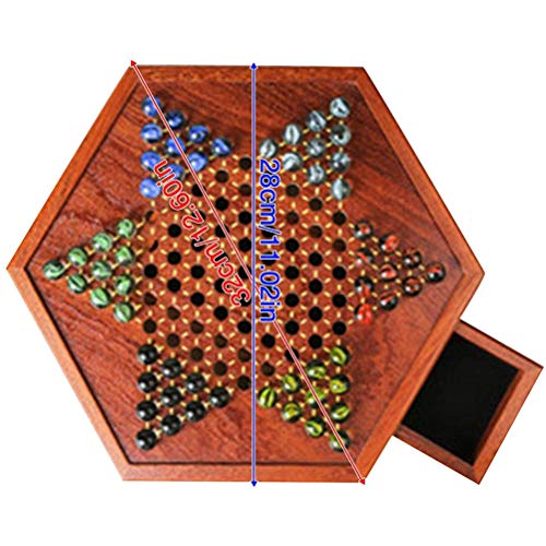 XIASABA Verbessertes chinesisches Damespiel aus Holz mit Schubladen, tragbares chinesisches Damespiel aus Holz, Brettspiel, Hex-Familienspielset, Schubladenaufbewahrung, von XIASABA