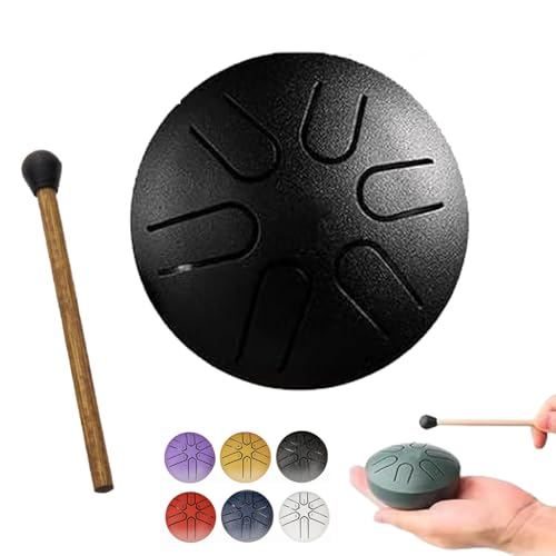 XIBHDN Rain Drum for Outside Garden, Mini Handpan Drum, Steel Tongue Drum Rain Chime Waterproof, Rain Chimes 3 Inch-6 NoteSuitable for Children (Black) von XIBHDN