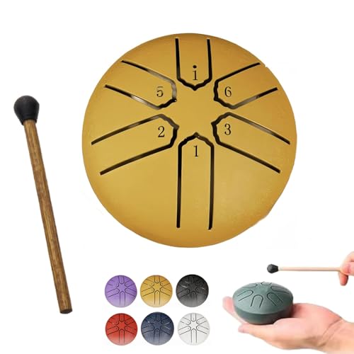 XIBHDN Rain Drum for Outside Garden, Mini Handpan Drum, Steel Tongue Drum Rain Chime Waterproof, Rain Chimes 3 Inch-6 NoteSuitable for Children (Gold) von XIBHDN