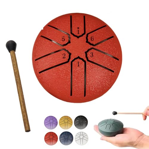 XIBHDN Rain Drum for Outside Garden, Mini Handpan Drum, Steel Tongue Drum Rain Chime Waterproof, Rain Chimes 3 Inch-6 NoteSuitable for Children (Red) von XIBHDN