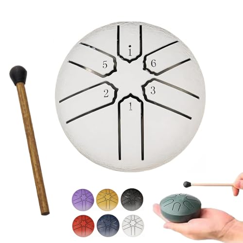 XIBHDN Rain Drum for Outside Garden, Mini Handpan Drum, Steel Tongue Drum Rain Chime Waterproof, Rain Chimes 3 Inch-6 NoteSuitable for Children (White) von XIBHDN