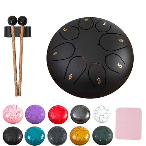 XIBHDN Rain Drum for Outside Garden, Steel Tongue Drum Rain Chime Waterproof, Mini Handpan Drum, Rain Chimes 6 Inch-8 NoteSuitable for Children and Entry-Level Enthusiasts (Black) von XIBHDN