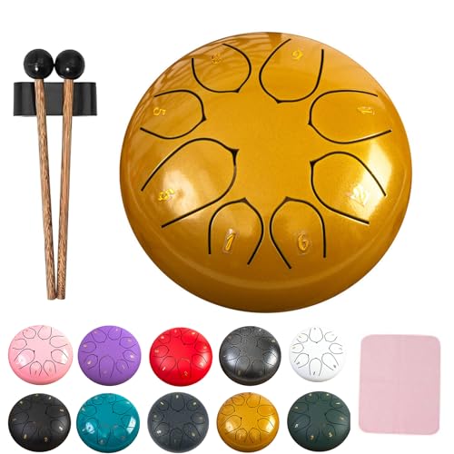 XIBHDN Rain Drum for Outside Garden, Steel Tongue Drum Rain Chime Waterproof, Mini Handpan Drum, Rain Chimes 6 Inch-8 NoteSuitable for Children and Entry-Level Enthusiasts (Gold) von XIBHDN