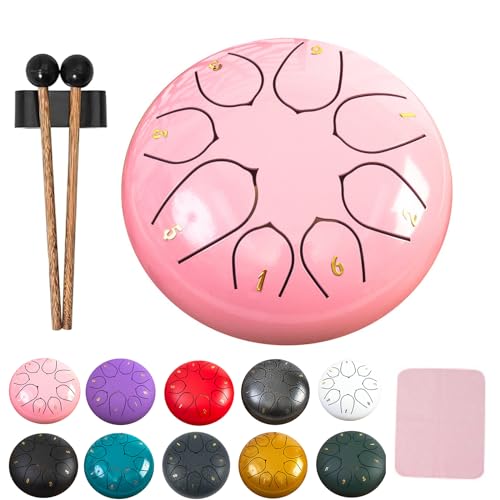 XIBHDN Rain Drum for Outside Garden, Steel Tongue Drum Rain Chime Waterproof, Mini Handpan Drum, Rain Chimes 6 Inch-8 NoteSuitable for Children and Entry-Level Enthusiasts (Pink) von XIBHDN