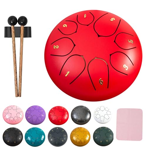 XIBHDN Rain Drum for Outside Garden, Steel Tongue Drum Rain Chime Waterproof, Mini Handpan Drum, Rain Chimes 6 Inch-8 NoteSuitable for Children and Entry-Level Enthusiasts (Red) von XIBHDN