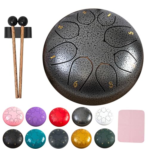 XIBHDN Rain Drum for Outside Garden, Steel Tongue Drum Rain Chime Waterproof, Mini Handpan Drum, Rain Chimes 6 Inch-8 NoteSuitable for Children and Entry-Level Enthusiasts (Silver) von XIBHDN