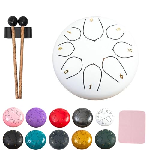XIBHDN Rain Drum for Outside Garden, Steel Tongue Drum Rain Chime Waterproof, Mini Handpan Drum, Rain Chimes 6 Inch-8 NoteSuitable for Children and Entry-Level Enthusiasts (White) von XIBHDN