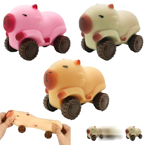 XIEXIESHER 3 PCS Anti Stress Spielzeug, Stressball Capybara Spielzeugauto, Zusammendrückbar, teleskopierbar, Anti Stress Bälle Squeeze Toy Ball, Squeeze Spielzeug für Erwachsene und Kinder von XIEXIESHER