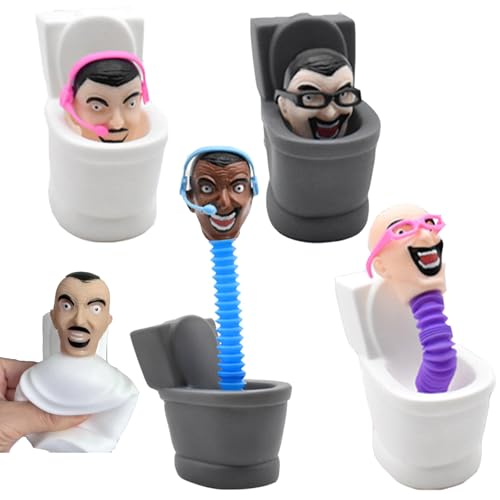 XIEXIESHER Stress Squeeze Spielzeug, 4 Stück Toilette Toy Figuren Set, Telescopic Toiletten Figuren, Kleinkind Spielzeug, Spielzeug fürs Auto,Lustig Squishy Squeeze Spielzeug für Kinder und Erwachsene von XIEXIESHER