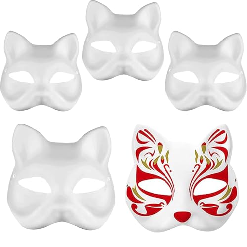 XIEXIESHER 5/10 Stück DIY Katzenmaske, Halloween Masken, Katzenmasken zum Anmalen, Tiermasken zum Bemalen, Therian Mask, Katzenmaske für Karneval, Cosplay, Halloween Party Frau Mädchen von XIEXIESHER