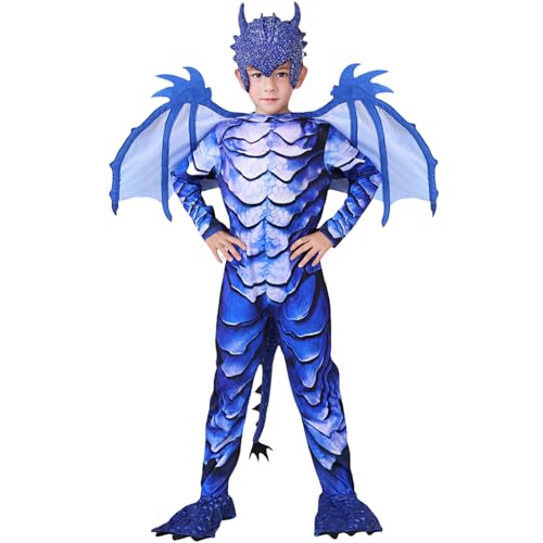 XIEXIESHER Halloween Drachen Kostüm Kinder, Halloween Kostüm Kinder Jungen, Drachen Jumpsuits, Halloween Weihnachten Party Carnival Cosplay Kostüm für 4 5 6 7 8 9 Jahre Kinder(120 CM) von XIEXIESHER