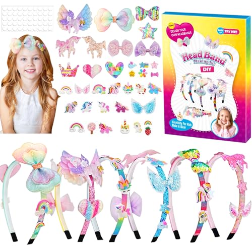 XIEXIESHER Haarreifen Bastelset Kinder, 6 Stück Einhorn DIY Haarreifen Mädchen, Basteln Mädchen Einschulung Mädchen Geschenk, Ostergeschenk Mädchen Geschenk 4 5 6 7 8 9 10 Jahre Mädchen von XIEXIESHER