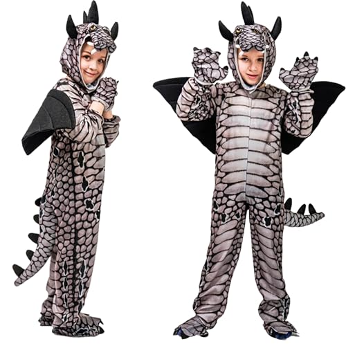 XIEXIESHER Halloween Dinosaurier Kostüm für Kinder, Triceratops Kostüm, Dinosaurier Tierische Jumpsuits, Halloween Weihnachten Party Carnival Cosplay Kostüm für 10-12 Jahre Unisex(Grau Stegosaurus) von XIEXIESHER