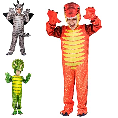 XIEXIESHER Halloween Dinosaurier Kostüm für Kinder, Triceratops Kostüm, Dinosaurier Tierische Jumpsuits, Halloween Weihnachten Party Carnival Cosplay Kostüm für 4-6 Jahre Unisex(Tyrannosaurus) von XIEXIESHER