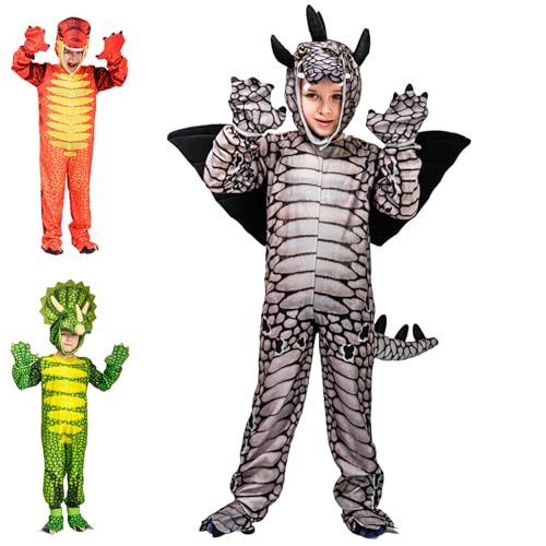 XIEXIESHER Halloween Dinosaurier Kostüm für Kinder, Triceratops Kostüm, Dinosaurier Tierische Jumpsuits, Halloween Weihnachten Party Carnival Cosplay Kostüm für 10-12 Jahre Unisex(Grau Stegosaurus) von XIEXIESHER