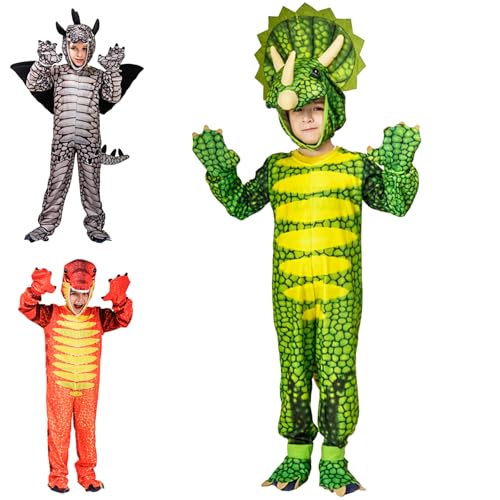 XIEXIESHER Halloween Dinosaurier Kostüm für Kinder, Triceratops Kostüm, Dinosaurier Tierische Jumpsuits, Halloween Weihnachten Party Carnival Cosplay Kostüm für 10-12 Jahre Unisex(Grün Triceratops) von XIEXIESHER