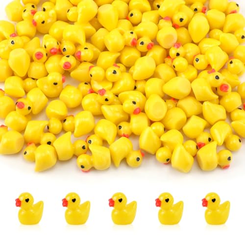 100 STK Mini Harz Enten, Miniatur Deko Enten mit Liebes-Herz-Augen Winzige Kleine Enten Figuren Valentinstag Dekoration für Bastelprojekte DIY-Puppenhäuser Landschaften Spiele (Gelb) von XIHIRCD