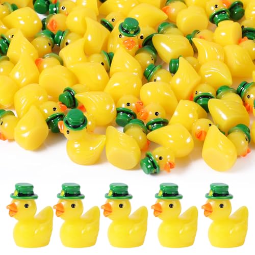 100stk Mini-Enten aus Kunstharz, St. Patrick's Day-Ente aus Kunstharz Irischer Grüner Hut Set Winzigen Enten für Miniaturlandschaften Gärten Puppenhäuser Dekorationen Partyspielzeug (Stil 1) von XIHIRCD