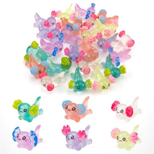 24 Stück Miniatur Axolotl, Mini Axolotl Harz Charms Kleiner Trottel Axolotl Ornament Spielzeug für Schmuckherstellung Garten Landschaft Puppenhaus Dekorationen (6 Farben) von XIHIRCD